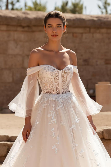 Robe de bal en tulle ivoire Robe de mariée avec dentelle